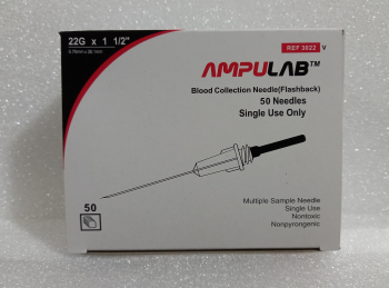 ИГЛЫ AMPULAB 22G X 1,5" (0.7Х38 ММ), ЧЁРНЫЕ, ДЛИННЫЕ, С ВИЗ. КАМЕРОЙ, УП. 50 ШТ., 3022-V