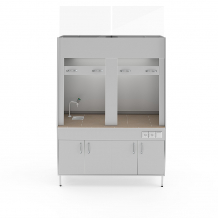 ДВУХРАМНЫЙ ВЫТЯЖНОЙ ШКАФ СО СТОЛЕШНИЦЕЙ ИЗ КЕРАМ. ПЛИТКИ И С САНТЕХНИКОЙ ТЕОЛАБ ШВД-1500 КГ-С