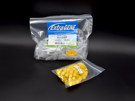 ПРОБИРКИ 1,5 МЛ С ЮБКОЙ C ЗАВИНЧИВАЮЩИМИСЯ ЖЕЛТЫМИ КРЫШКАМИ, БЕЗ УПЛОТНИТЕЛЬНОГО КОЛЬЦА (100 ШТ./УПАК), АРТ. ST-1.5-SY, EXTRAGENE INC.