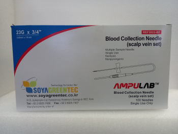 ИГЛЫ-БАБОЧКИ AMPULAB 23G X 3/4" (0.6Х20 ММ), ГОЛУБЫЕ, С ЛУЕР-АДАПТЕРОМ, УП. 100 ШТ., 3023-BF