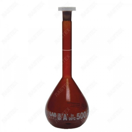 КОЛБА МЕРНАЯ, 500 МЛ, NS 19/26, КЛАСС А, ТЕМНАЯ, БЕЛАЯ ШКАЛА, СЕРТИФИКАТ ПАРТИИ - ПП, ПРОБКА