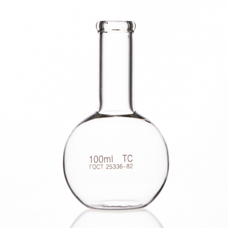 КОЛБА ПЛОСКОДОННАЯ, СТЕКЛЯННАЯ, 100 МЛ