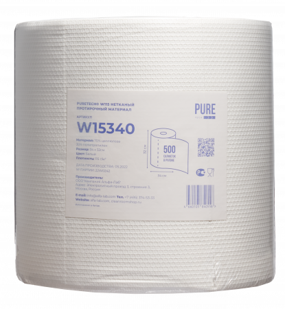 PURETECH® W115 НЕТКАНЫЙ ПРОТИРОЧНЫЙ МАТЕРИАЛ 115ГР/М2, 1СЛОЙ, БЕЛЫЙ, 34Х32СМ, 500 Л/РУЛОН